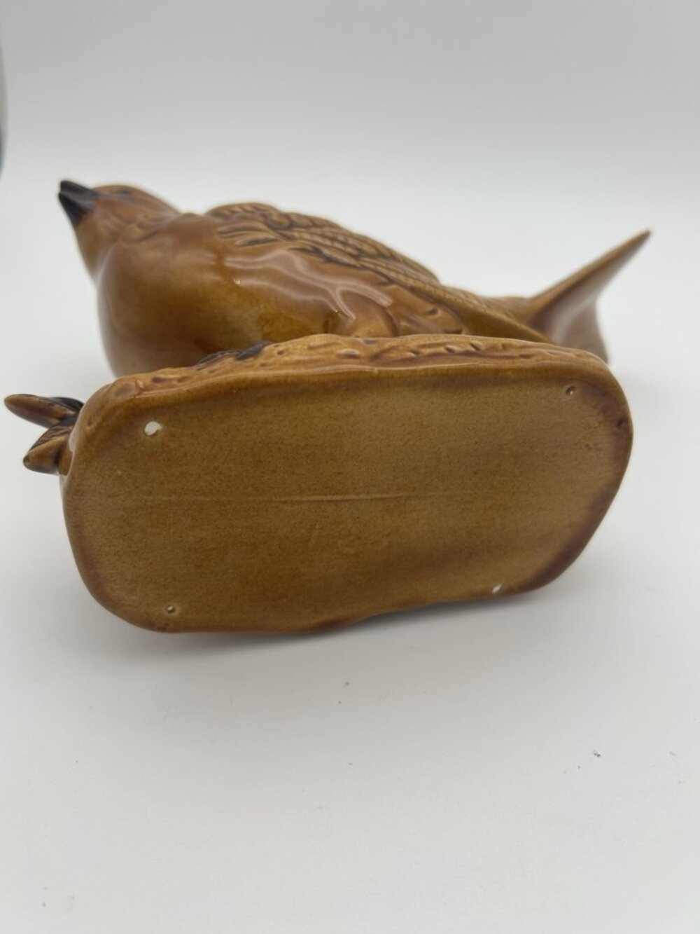 Vintage Glossy Brown Ceramic Bird with Flowers Planter-6.5" x 8" x 3" - Picture 6 of 7